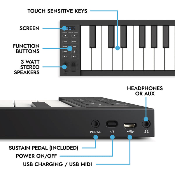 Carry-On Music Bundle: Black Folding Piano 88 Touch & Studio Headphones