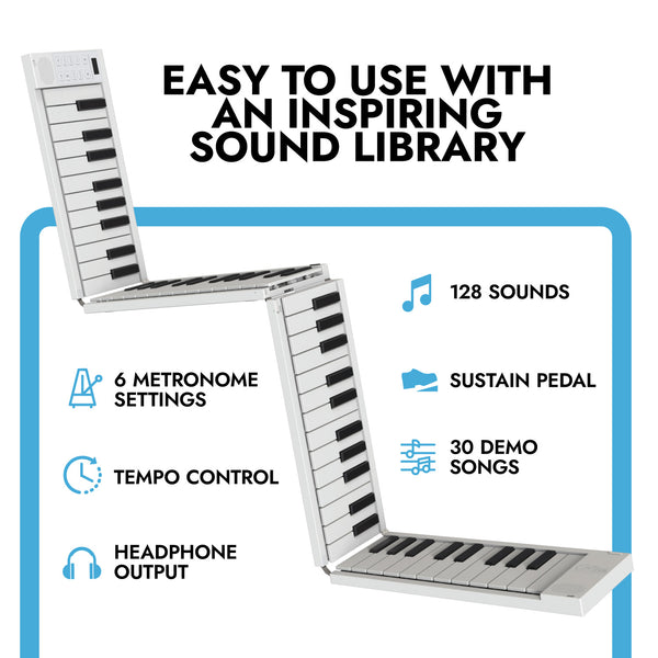 Carry-On Music Bundle: White Folding Piano 88 Touch & Carry-On SH-100 Studio Headphones