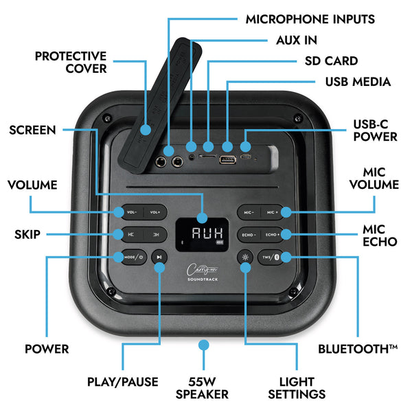 Carry-On Music Bundle: Soundtrack Portable Bluetooth Speaker & Dynamic Microphone with XLR-Jack Cable - Black