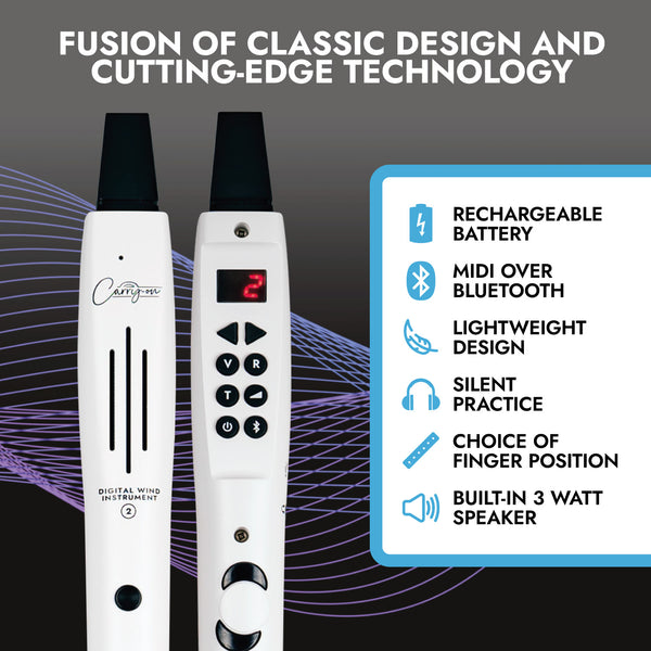 Carry-On Music Bundle: White Digital Wind Instrument 2 & Carry-On SH-100 Studio Headphones