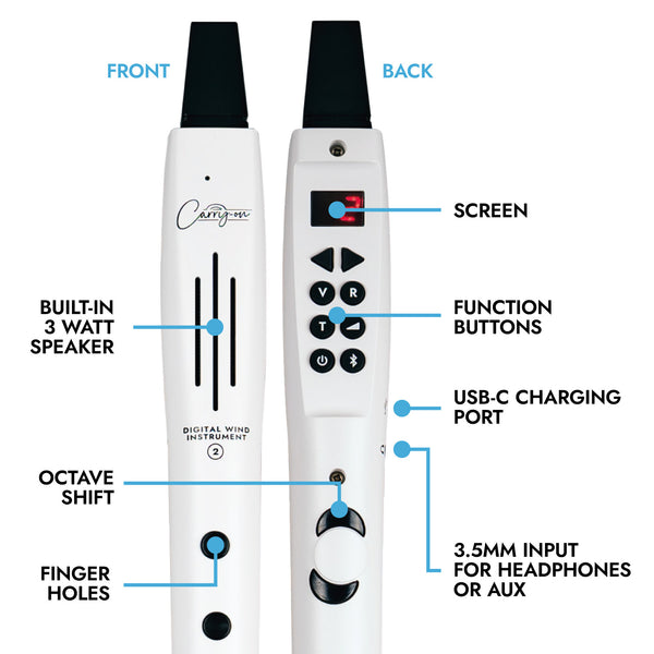 Carry-On Music Bundle: White Digital Wind Instrument 2 & Carry-On SH-100 Studio Headphones