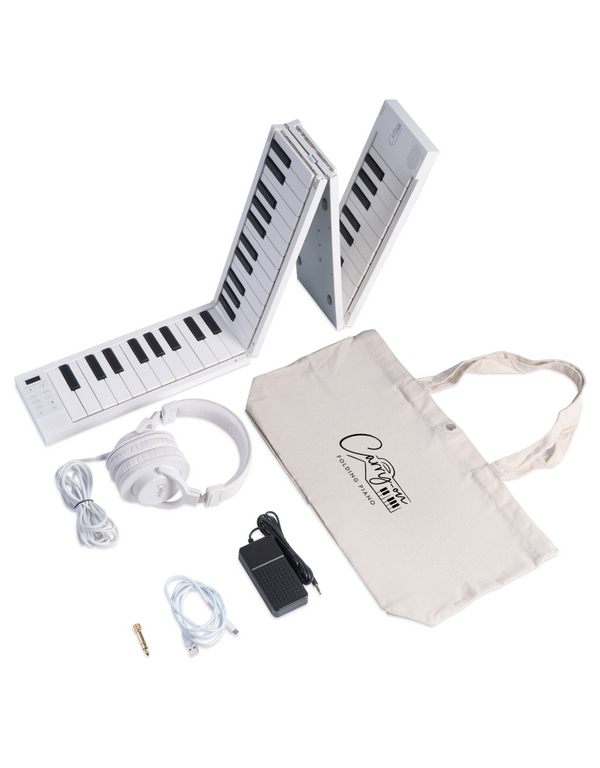 Carry-On Music Bundle: White Folding Piano 88 Touch & Carry-On SH-100 Studio Headphones