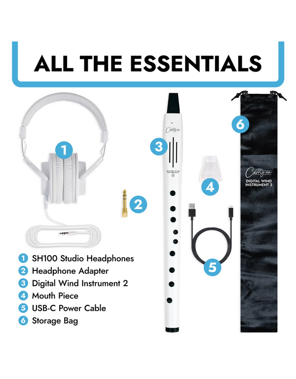 Carry-On Music Bundle: White Digital Wind Instrument 2 & Carry-On SH-100 Studio Headphones